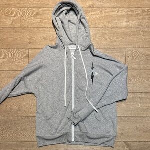 Lauren Moshi Light Gray Zip Hoodie with Lightning Graphic
